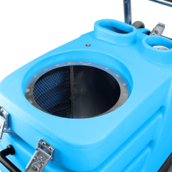 A close up view of the stainless steel debris filter basket inside the Mytee 7000LX Flood Hog, portable flood restoration extractor designed for large flood restoration jobs