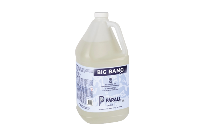 4L Jug of Parall Big Bang Floor Stripper, manufactured in Canada for use in the Janitorial Cleaning and Commercial Cleaning Industry of Canada