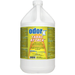 3.89L Jug of Odox Tabac Attack by Prorestore, highly effectively tobacco odor neutralizer for soft and hard surfaces.