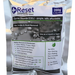 One Package of RESET Purple tablets, containg 2 100g CLO2 Tablets for deodorizing up to 1000 square feet of astmopshere.
